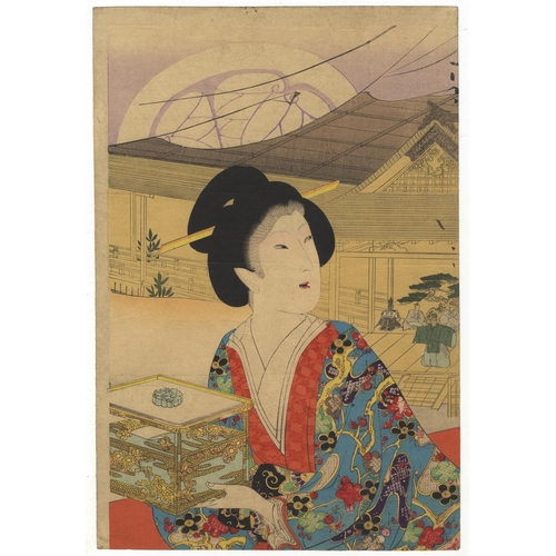 137 - Chikabonu Toyohara, Beauty Triptych, Noble Ladies, Tokugawa EraNoble Ladies in the Tokugawa Era. Ori... 