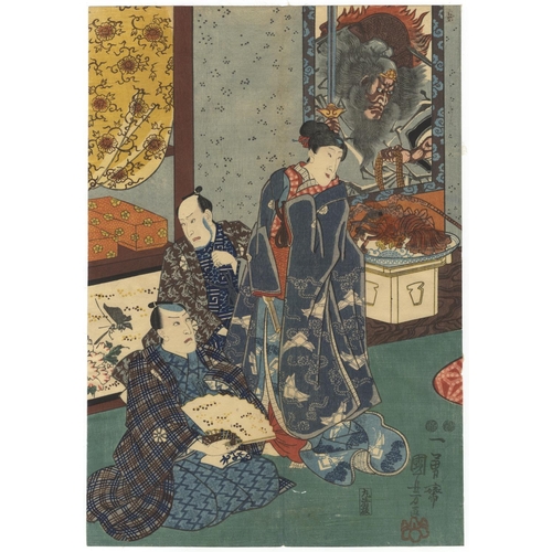 203 - Kuniyoshi Utagawa, Famous Kabuki Actors, Edo PeriodFamous Kabuki Actors. Original Japanese Woodblock... 