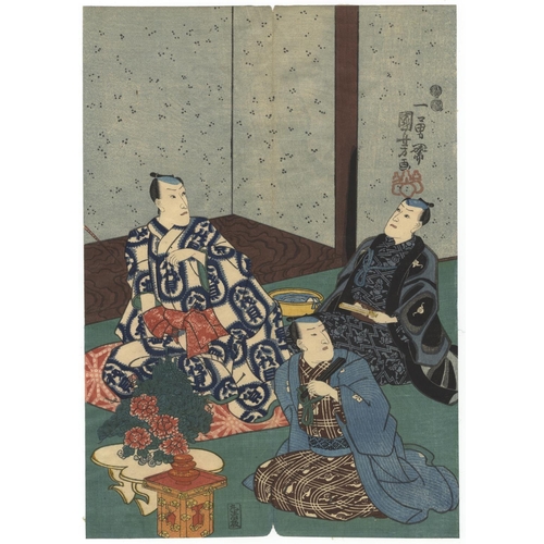 203 - Kuniyoshi Utagawa, Famous Kabuki Actors, Edo PeriodFamous Kabuki Actors. Original Japanese Woodblock... 