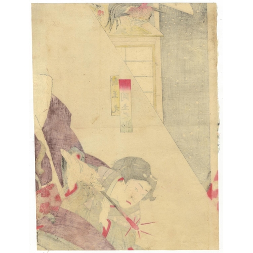 214 - Kunichika Toyohara, Kabuki Triptych, Ichimura-za, Meiji PeriodKabuki play, Sanso Dayu performed at I... 