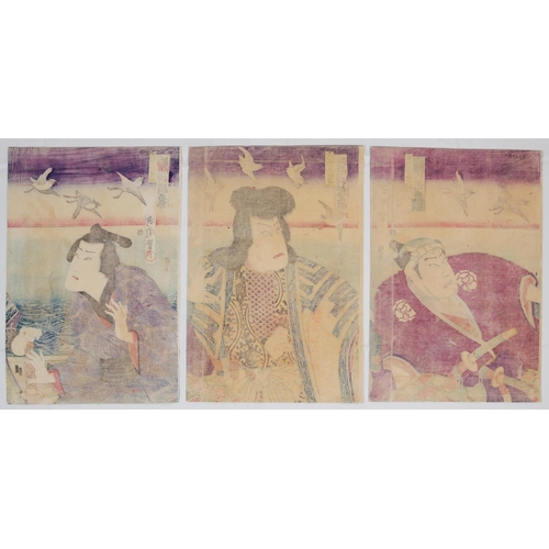 221 - Kunichika Toyohara, Set of 4 prints, Scenes from Kabuki Plays, Meiji PeriodSet of 3 triptychs and 1 ... 