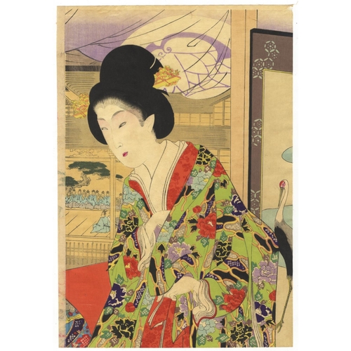 263 - Chikanobu Yoshu, Theatre, Beauties, Bijin-ga, Meiji PeriodEnjoying the Theatre from the series High-... 