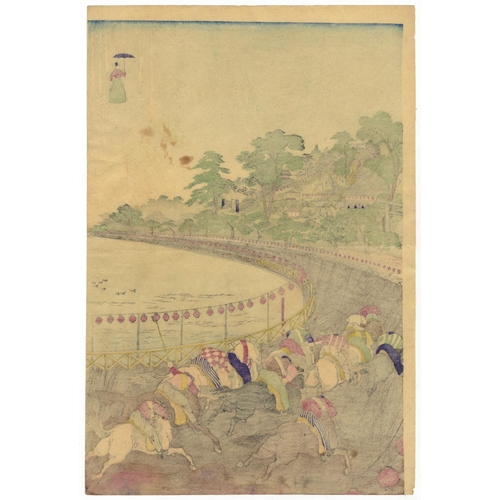 264 - Chikanobu Yoshu, Kites, Emperor Meiji, Horse Race, Meiji PeriodMeiji Emperor at Ueno Race Course. Or... 