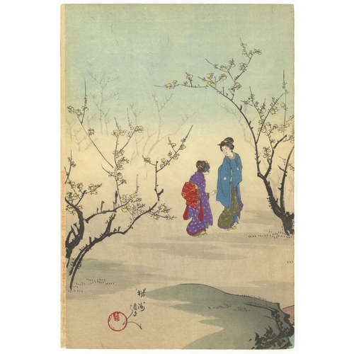 266 - Chikanobu Yoshu, Plum Blossoms, Bijin-ga, Kimono, Mother and Child, Meiji PeriodPlum Blossoms in Win... 