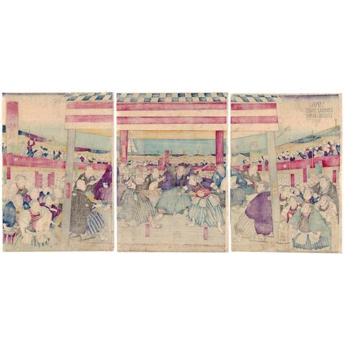 285 - Kuniteru II Utagawa, Kendo, Sword, Tournament, Triptych, Late 19th CenturyJapanese Sword Fighting To... 