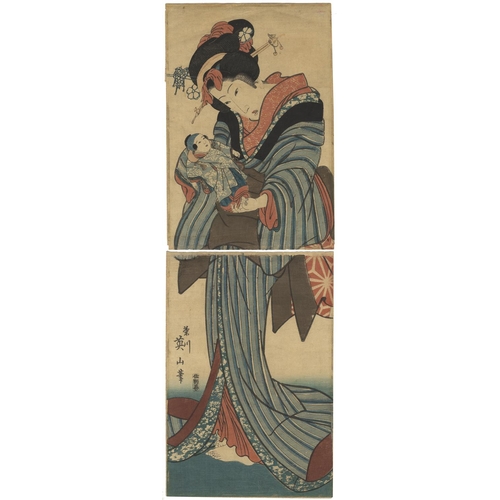Eizan Kikukawa, Bijin-ga, Kakemono-e, Beauty, Ukiyo-e, Edo PeriodBeauty and Doll. Original Japanese Woodblock Print. 
Publisher: Sanoya Kihei
Date: Edo period
Dimensions: (T) 36.7 x 24.9 (B) 36.8 x 25 cm