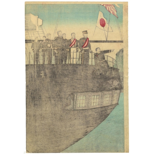 309 - Utagawa Kokunimasa, Emperor Meiji, Japanese War Print, Propoganda Art, Meiji PeriodEmperor Meiji vis... 