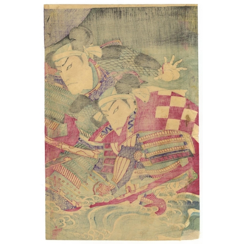 323 - Chikashige Morikawa, Chikanobu Toyohara, Set of 2 Prints, Kabuki Actors, Play, Theatre, Meiji Period... 