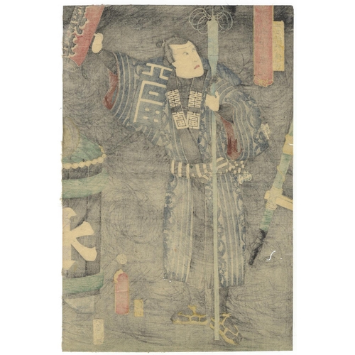 325 - Toyokuni III Utagawa, Set of 2 Prints, Kabuki Play, Theatre, Ukyo-e, Edo Period(1) Noborigoi Taki no... 