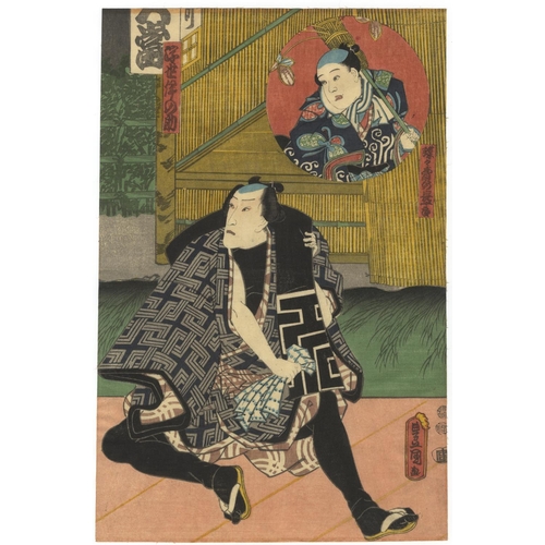 325 - Toyokuni III Utagawa, Set of 2 Prints, Kabuki Play, Theatre, Ukyo-e, Edo Period(1) Noborigoi Taki no... 