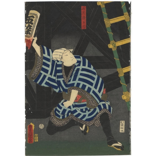 325 - Toyokuni III Utagawa, Set of 2 Prints, Kabuki Play, Theatre, Ukyo-e, Edo Period(1) Noborigoi Taki no... 