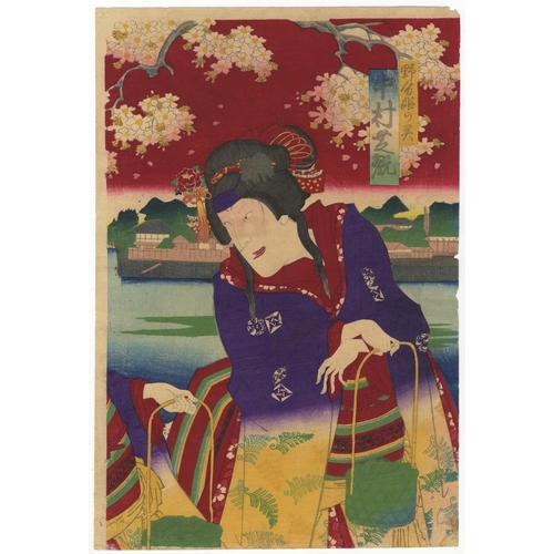 327 - Kunichika Toyohara, Set of 2 Prints, Triptych, Kabuki Play, Theatre, Meiji Period(1) Toji-awase Oden... 