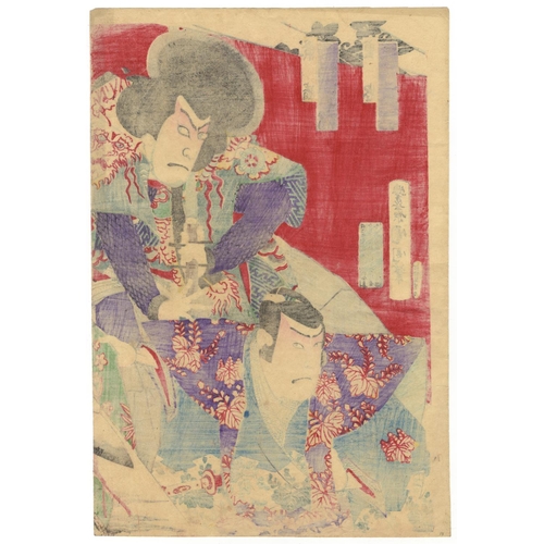 328 - Kunichika Toyohara, Set of 2 Prints, Kabuki Theatre, Play, Acting, Meiji Period(1) Kabuki play, Onai... 