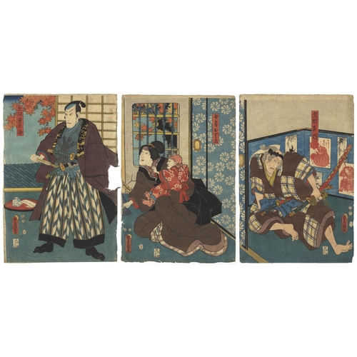 330 - Ginko Adachi, Toyokuni III Utagawa, Set of 2 Prints, The Alternate Attendance, Chushingura, Meiji Pe... 