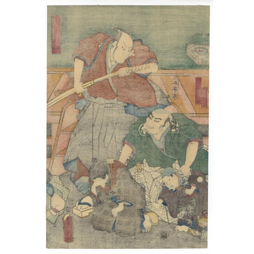 332 - Toyokuni III Utagawa, Kabuki Play, Theatre, Bandits, Edo PeriodHigashi-yama Sakura Zoshi. Original J... 