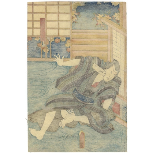 333 - Toyokuni III Utagawa, Set of 2 Prints, Diptych, Kabuki, Edo Theatre, Play(1) Satomi Hakken Den. Orig... 