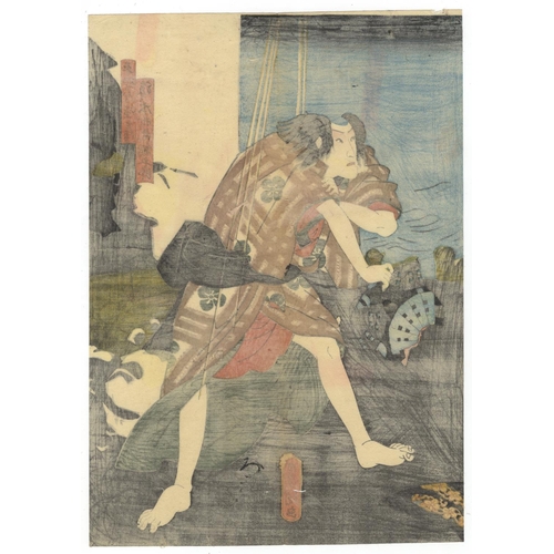 337 - Toyokuni III Utagawa, Set of 2 Prints, Kabuki Scene, Theatre, Edo Period(1) Kagekiyo, from Eighteen ... 