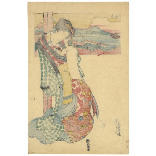 34 - Eisen Keisai, Beauty and Landscape, Edo PeriodLady in Takanawa. Original Japanese Woodblock Print. 
... 