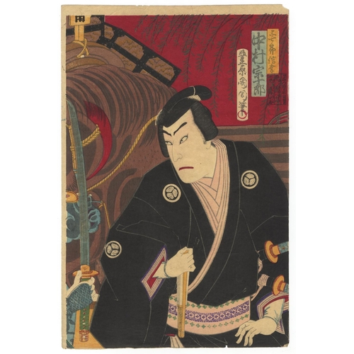 45 - Toyohara Kunichika, Scene from a Kabuki Play, Meiji PeriodKabuki play, Sanzenryo Hatsuni Suematsu. O... 