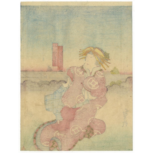 53 - Hironobu Utagawa, Beauty, Yoshiwara, Edo PeriodYoshiwara District. Original Japanese Woodblocl Print... 