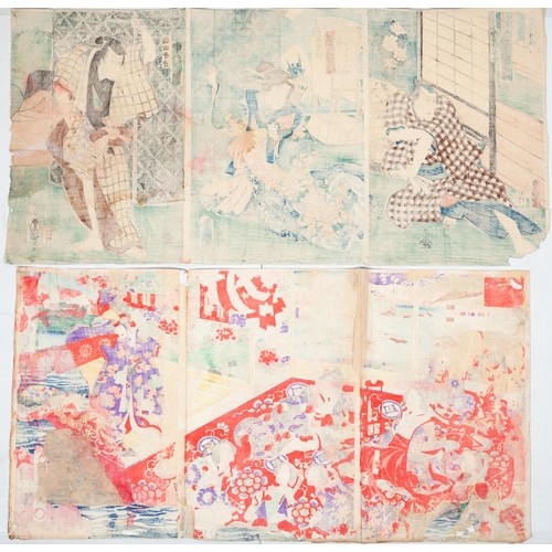 65 - Set of 8 Triptychs, Tale of Genji, Beauty, War Prints, KabukiToyokuni III Utagawa (1786-1865), Yoshi... 