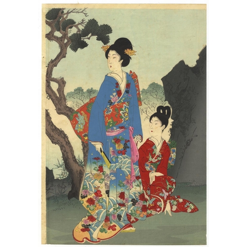 7 - Chikanobu Yoshu, Beauties in Wisteria Garden, Meiji PeriodWisteria Garden from the Series High-ranki... 