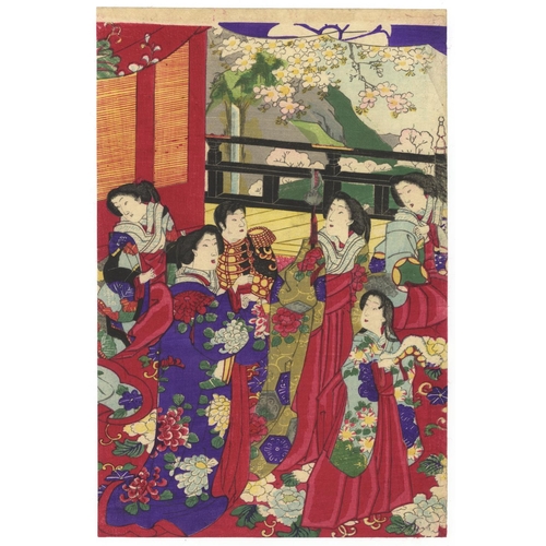 85 - Chikanobu Yoshu, Japanese Emperor, Cherry Blossom, Meiji PeriodEmperor Enjoying the Cherry Blossom. ... 