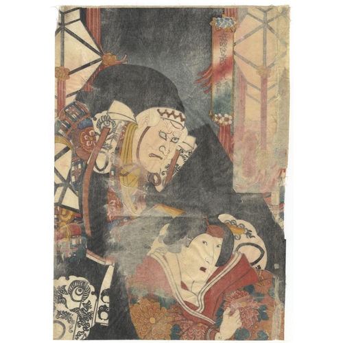 95 - Toyokuni III Utagawa, Five Festivals, Kabuki PrintSaito Tarozaemon and Nagai's wife, Hanazono (Fumiz... 