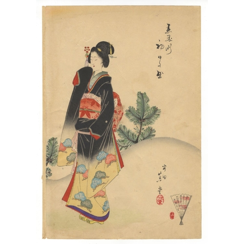 10 - Shodo Yasuda, Beauties, Garden, Triptych, Meiji Artists: Shodo Yasuda (Active in the early 20th cent... 