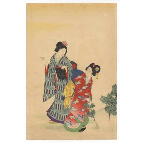 10 - Shodo Yasuda, Beauties, Garden, Triptych, Meiji Artists: Shodo Yasuda (Active in the early 20th cent... 