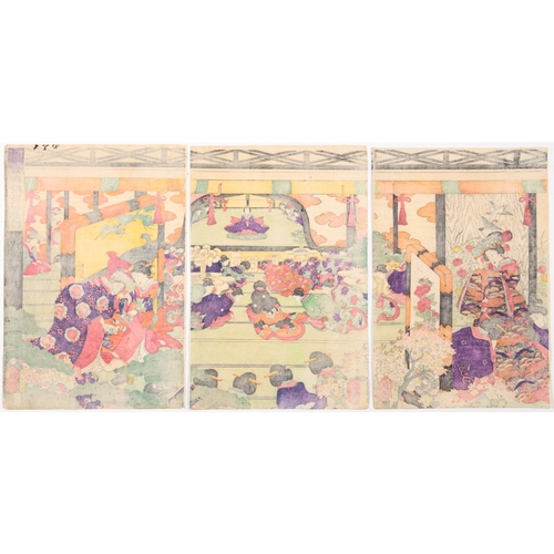 18 - Yoshitsuya Utagawa, Beauties, Celebration at Kamakura Palace, Triptych, Edo Artist: Yoshitsuya Utaga... 