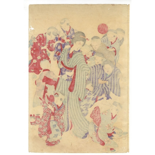 24 - Chikanobu Toyohara, Children Playing with Toys, Triptych, Meiji Artist: Chikanobu Toyohara (1838-191... 