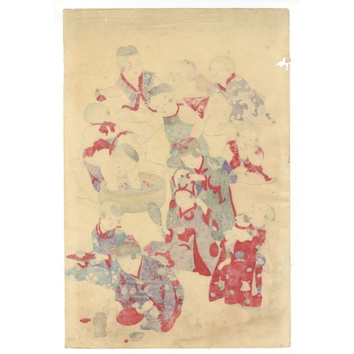 24 - Chikanobu Toyohara, Children Playing with Toys, Triptych, Meiji Artist: Chikanobu Toyohara (1838-191... 