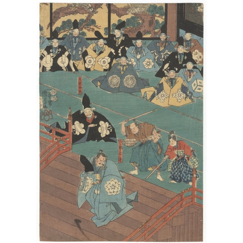 46 - Kuniyoshi Utagawa, Historical, Rokuro Kintsuro, Masakado, Court, Triptych, Edo Artist: Kuniyoshi Uta... 