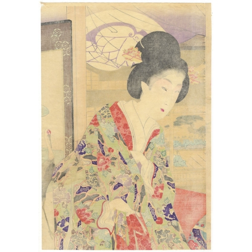 9 - Chikanobu Yoshu, Beauties, Theatre, High-ranking Ladies, Triptych, Meiji Artist: Chikanobu Yoshu (18... 