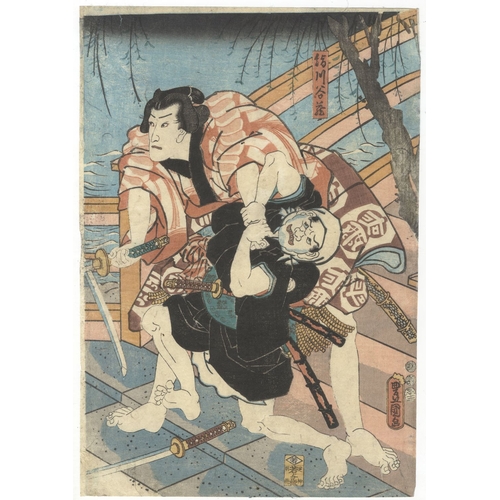 105 - Toyokuni III Utagawa, Kabuki, Meiboku Sendaihagi, Triptych, Edo Artist: Toyokuni III Utagawa (1786-1... 