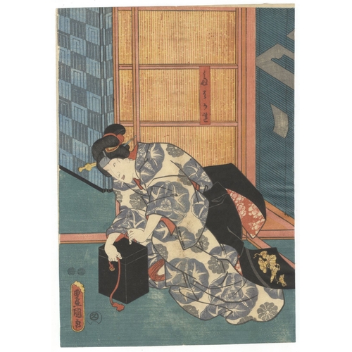 106 - Toyokuni III Utagawa, Kabuki, Ame no Furutera, Triptych, Edo Artist: Toyokuni III Utagawa (1786-1865... 