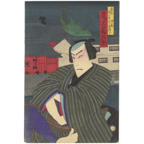 136 - Chikashige Morikawa, Kabuki, Kumoni Mimagou, Night, Triptych, Meiji Chikashige Morikawa (active 1869... 