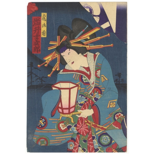 143 - Chikanobu Yoshu, Kabuki, Soga Brothers, Triptych, Meiji Artist: Chikanobu Yoshu (1838-1912). Title: ... 