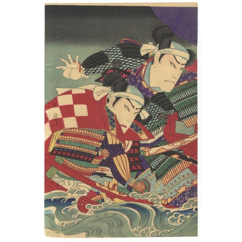 148 - Chikanobu Toyohara, Kabuki, Hari-Ougi Chosen Gunki, Triptych, Meiji Artist: Chikanobu Toyohara (1838... 