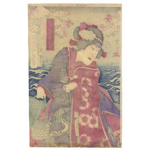 161 - Chikanobu Toyohara, Kabuki, Futa-omote Mizu, Triptych, Meiji Artist: Chikanobu Toyohara (1838-1920).... 