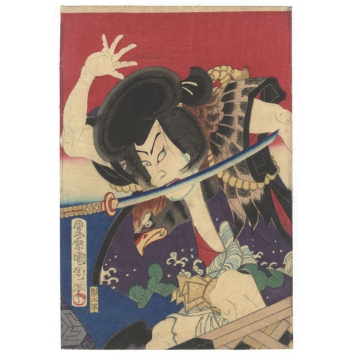 163 - Kunichika Toyohara, Kabuki Actors, Theatre Scene, Triptych, Meiji Artist: Kunichika Toyohara (1835-1... 