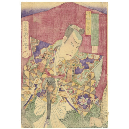 172 - Kunichika Toyohara, Set of 2 Kabuki Triptychs, Japanese Theatre Actors, Meiji Top. 
Artist: Kunichik... 