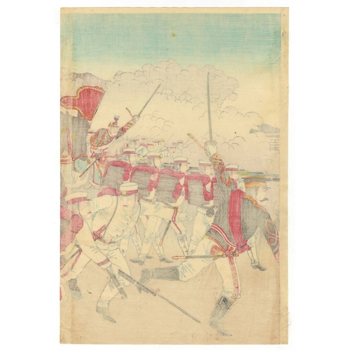 177 - Nobukazu Yosai, War, Minister Ohtori, Dai-in-kun, Seoul, Triptych, Meiji Artist: Nobukazu Yosai (187... 