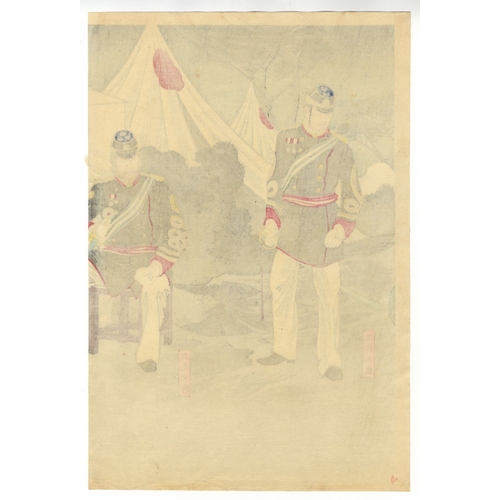 180 - Toshihide Migita, War, Japanese Generals, Chinese Army, Triptych, Meiji Artist: Toshihide Migita (18... 