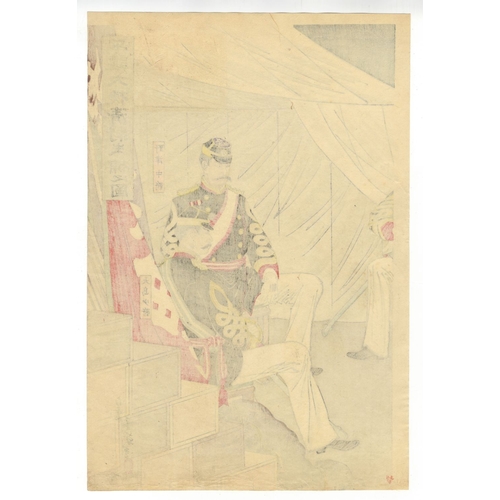 180 - Toshihide Migita, War, Japanese Generals, Chinese Army, Triptych, Meiji Artist: Toshihide Migita (18... 