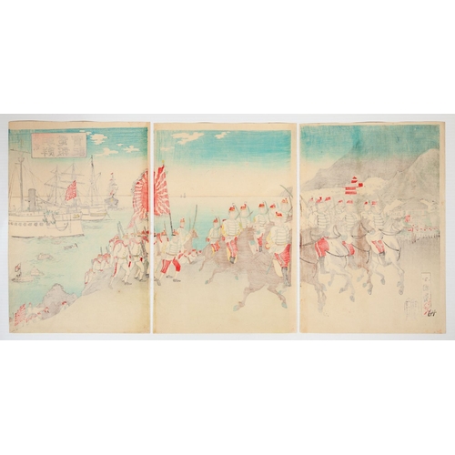 198 - Kunimasa V Utagawa, War, News from Korea, Volume 2, Japanese Army, Triptych, Meiji Artist: Kunimasa ... 