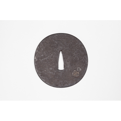 17 - Japanese Iron tsuba, engraved by Yamashirokoku Fushimi ju, Kaneie, 19th century Title: Leaves floati... 