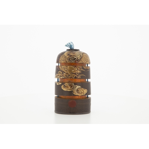 25 - Japanese 19th-century bell-shaped inro 19th-century temple bell-shaped three case inro, dragon desig... 