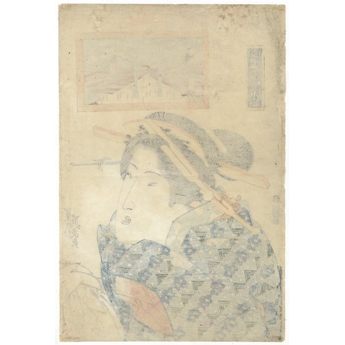 37 - Eisen Keisai, Portrait of a beauty at Hirasei, Japanese Woodblock Print, Artist: Eisen Keisai (1790-... 